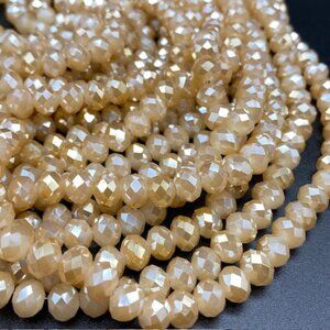 8mm Electroplated Bisque Faceted Glass Rondell Bead Strand